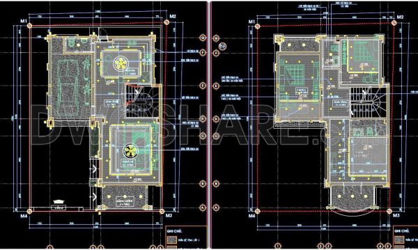 157. Detailed CAD drawings for the ceiling layout design of a 3-story townhouse