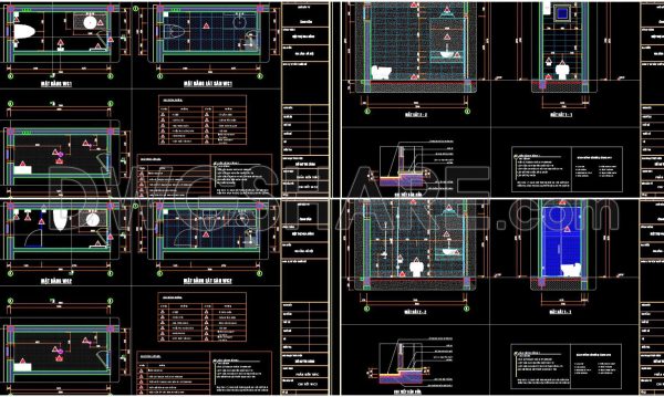 325. Free download of CAD technical drawings for the construction of bathrooms in townhouses