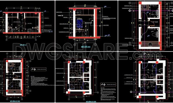 329. Free download of CAD technical drawings for the construction of bathrooms in townhouses