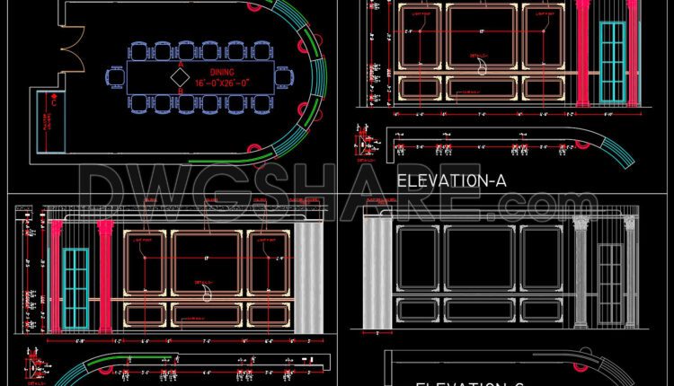 373. Download Detailed Drawings Of The Ceiling, Walls, And Floor For The Dining Room Space Of The House (1)