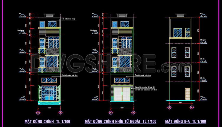 407. Download Cad Design Drawings For A 3-story House With Dimensions 4m X 17.2m (4)