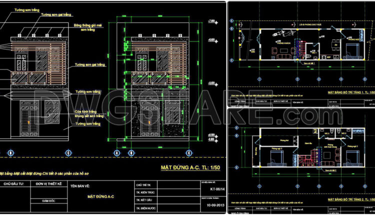 408. Download Cad Design Drawings For A 2-story House With Dimensions 5m X 13.3m