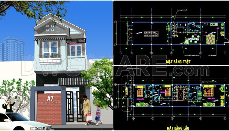 410. Download Cad Design Drawings For A 2-story House With Dimensions 4.2m X 19m