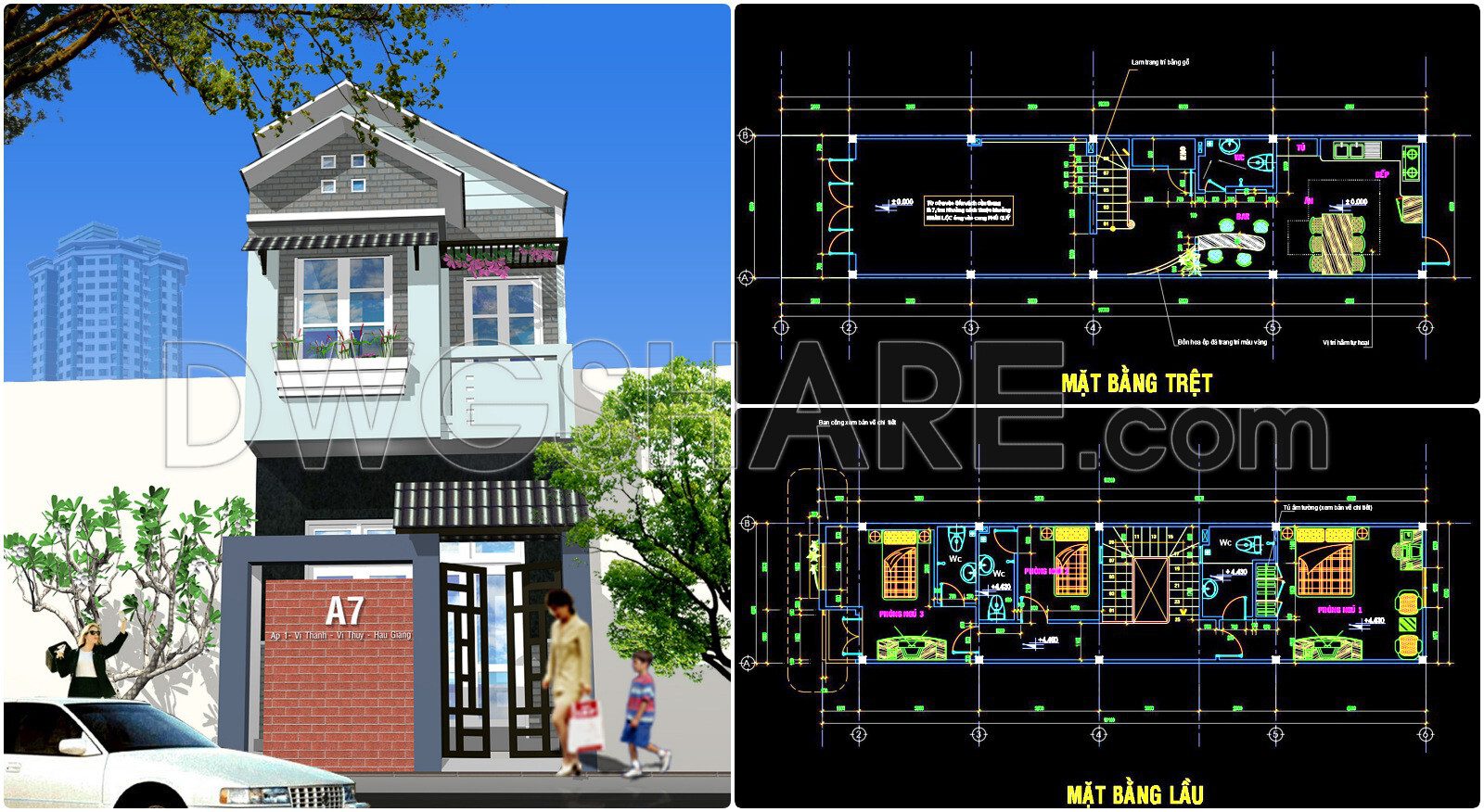 410. Download Cad Design Drawings For A 2-story House With Dimensions 4.2m X 19m