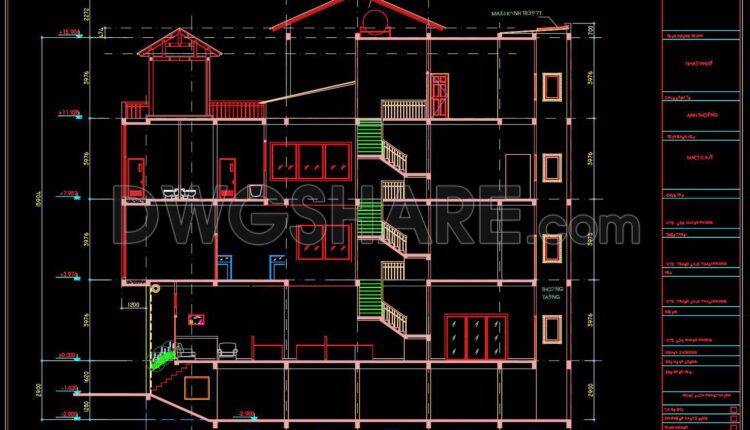 416. Free Download Cad Design Drawings For A 3-story House With Dimensions 6.9m X 22.1m (1)