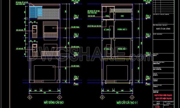 419. Free Download CAD Design Drawings for a 3-Story House with Dimensions 5.5m x 15.2m