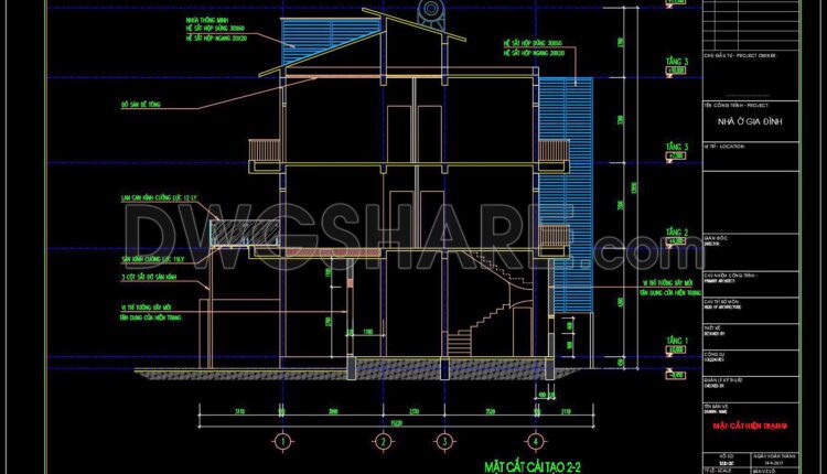 419. Free Download Cad Design Drawings For A 3-story House With Dimensions 5.5m X 15.2m (5)