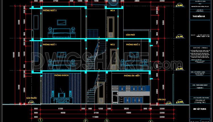 469. Download Cad Design Drawings For A 3-story House With Dimensions 3.4m X 11.3m (5)
