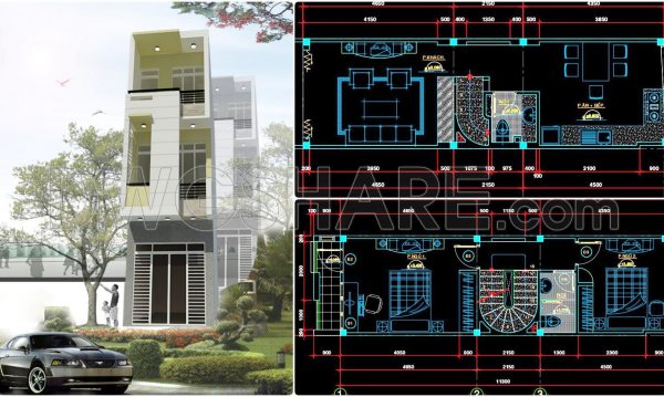 469. Download CAD Design Drawings for a 3-Story House with Dimensions 3.4m x 11.3m