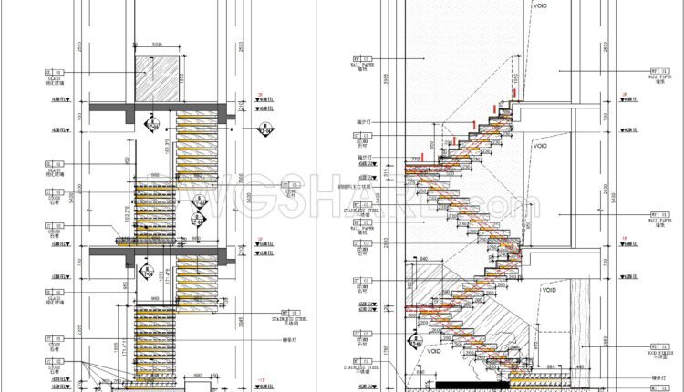 528. Free Download Cad Drawings Of Stacked Staircase Node Details – Suspended Tiered Staircase Node (2)