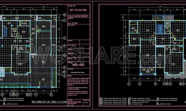 72. Download free detailed CAD drawings of floor plans for a 2-story townhouse