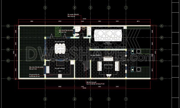 73. Download free detailed CAD drawings of floor plans for a 3-story townhouse