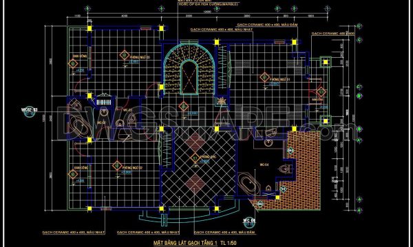 74. Download free detailed CAD drawings of floor plans for a 3-story townhouse