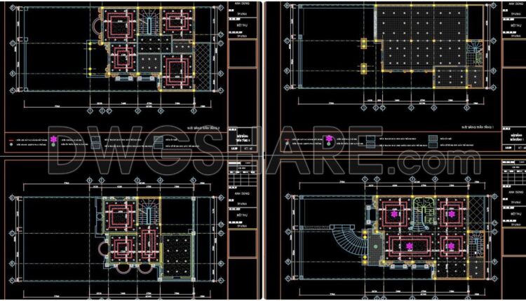 165. Free Download Detailed Cad Drawings For The Ceiling Layout Design Of A 4-story Townhouse