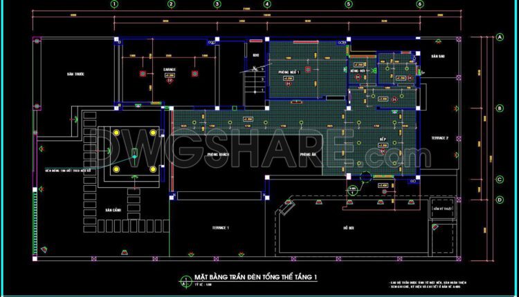 166. Free Download Detailed Cad Drawings For The Ceiling Layout Design Of A 3-story Townhouse (1)
