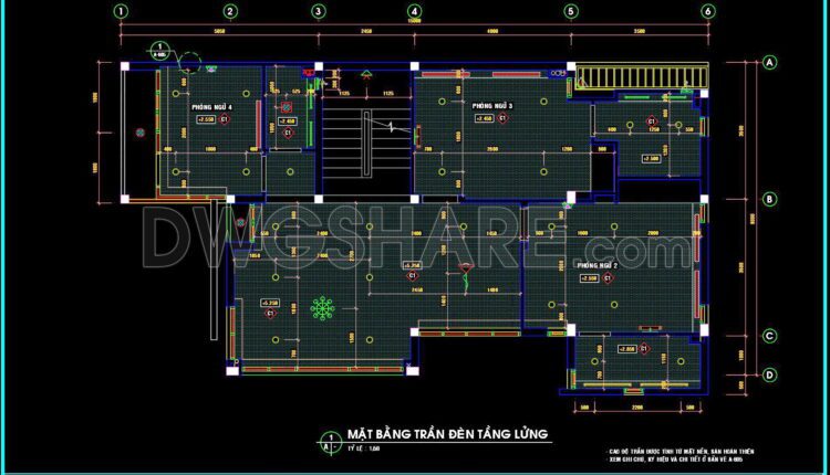166. Free Download Detailed Cad Drawings For The Ceiling Layout Design Of A 3-story Townhouse (2)