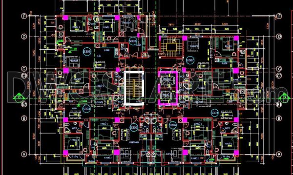 26. Free Download of CAD Floor Plans for a 18-Story Apartment Building