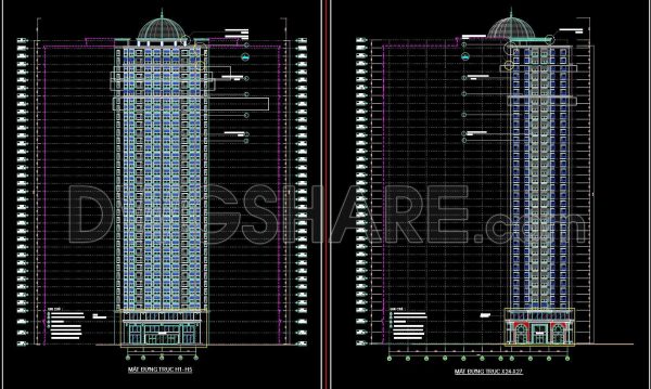 29. Free Download of CAD Elevations for a 35-Story Apartment Building R4