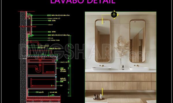 394. Free Download of Detailed Technical CAD Drawings for Bathroom Lavabo Construction