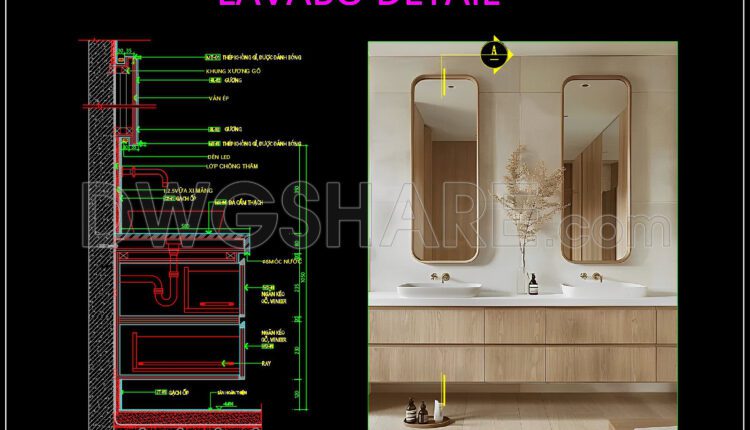 394. Free Download Of Detailed Technical Cad Drawings For Bathroom Lavabo Construction