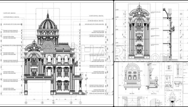 754. Free Download Architectural Pdf Drawings For A 4-story European Classic Style House (dimensions 15.6m X 17m)