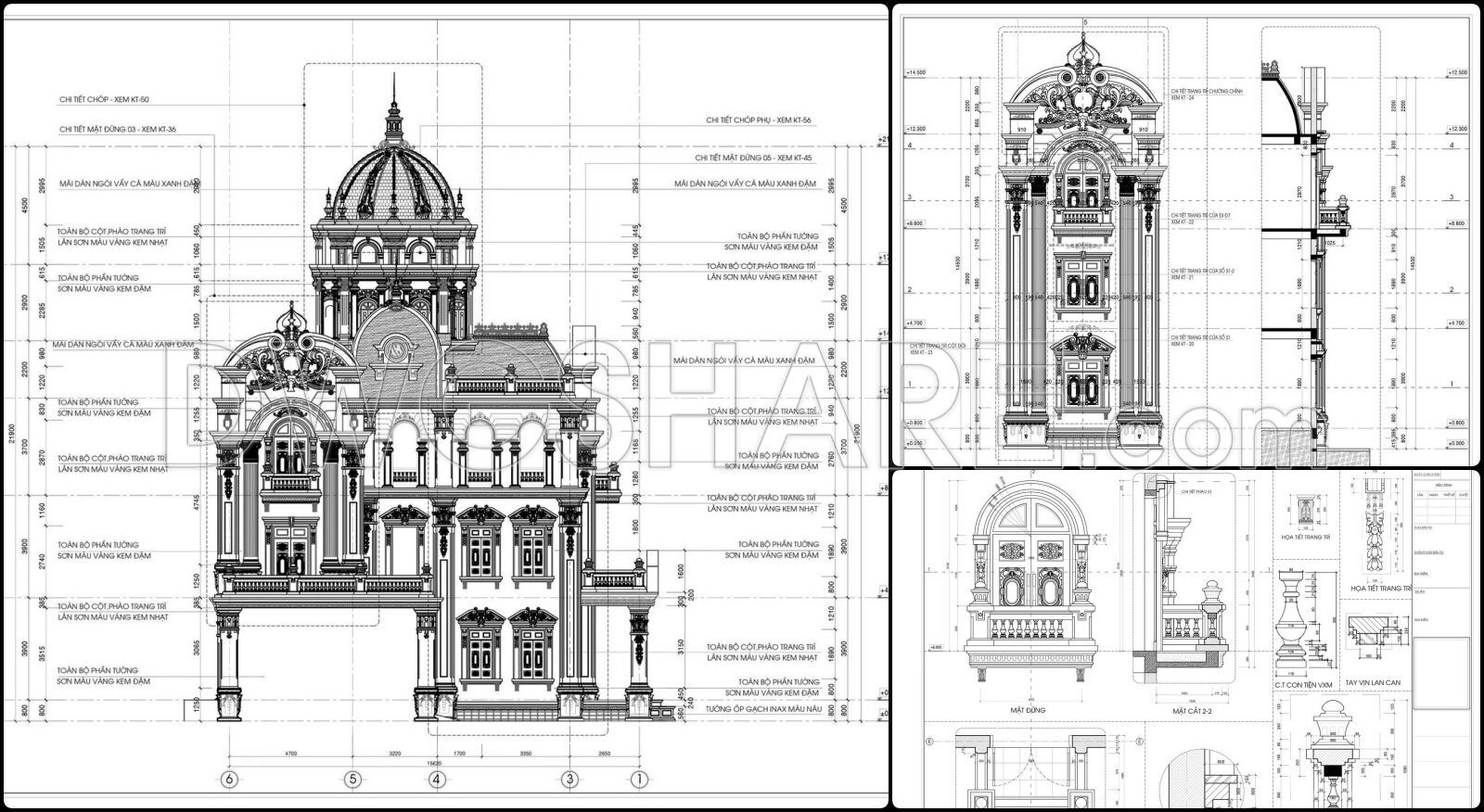 754. Free Download Architectural Pdf Drawings For A 4-story European Classic Style House (dimensions 15.6m X 17m)