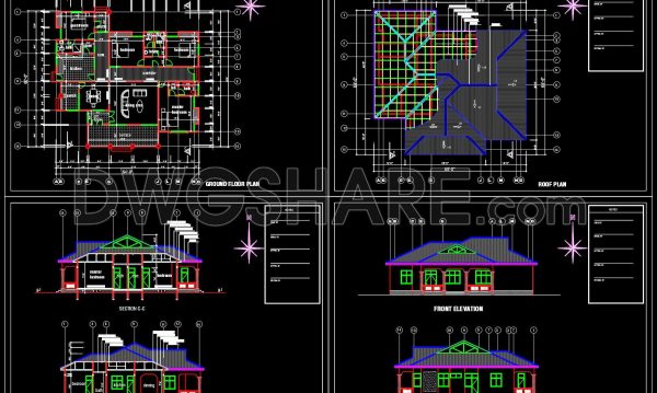 2 years ago
                

                
             3,900755. Free Download CAD Design Drawings of a One-Story, Four-Bedroom House with an 18.3m x 19.5m Floor Plan