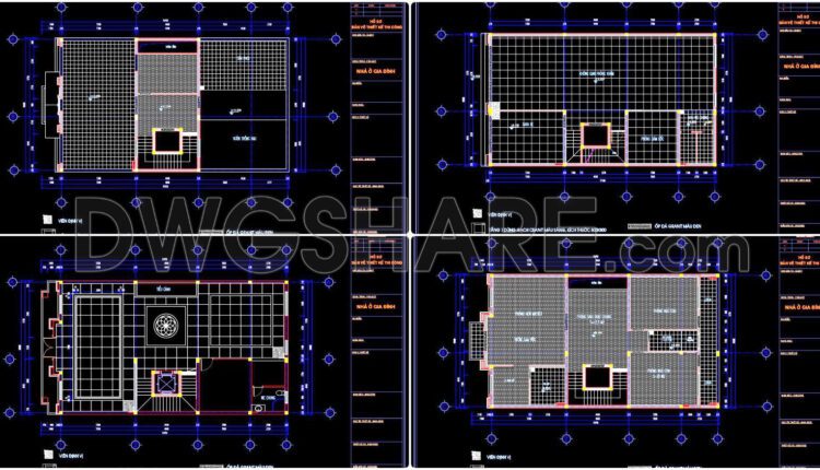 76. Download Free Detailed Cad Drawings Of Floor Plans For A 4-story Townhouse
