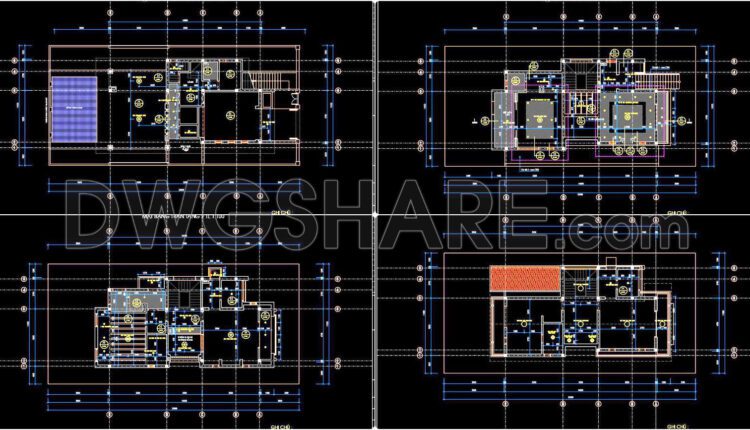 169. Free Download Detailed Cad Drawings For The Ceiling Layout Design Of A 3-story Townhouse