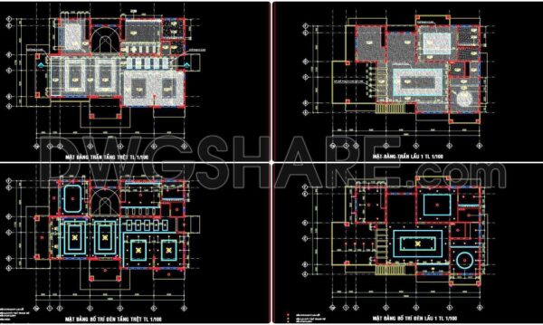 1 year ago
                

                
             1,811173. Free download of detailed CAD drawings of ceiling plans and lighting layout plans for a 2-storey house