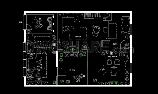244. Free download functional floor plan CAD drawing of an apartment with an area of 100m2