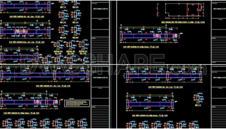 312. Download Free Cad Structural Drawings For A 5m X 16m Reinforced Concrete Townhouse Construction