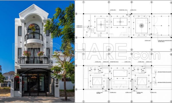 329. Download free Electrical and Drainage CAD drawings for a 3-story European classic townhouse