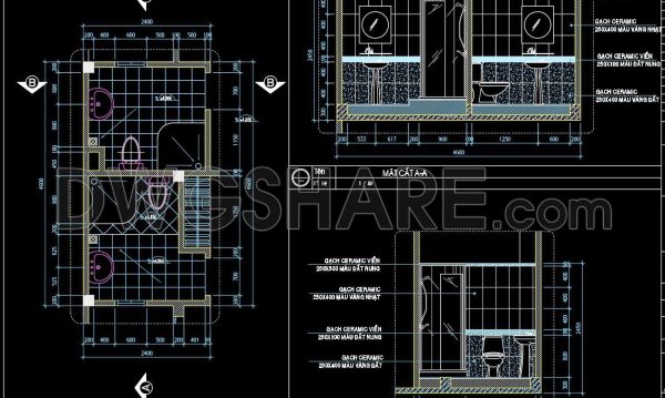 340. Free download of CAD technical drawings for the construction of bathrooms in townhouses