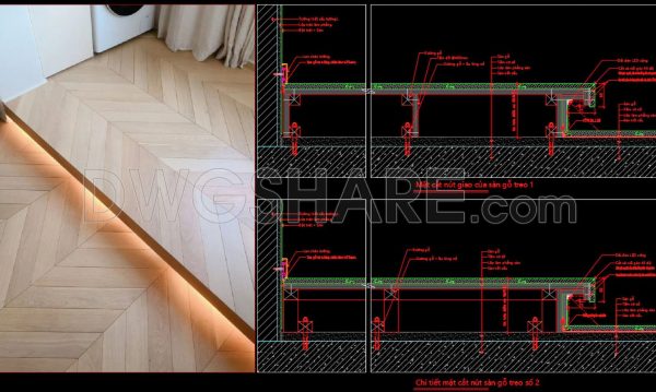 1 year ago
                

                
             1,936529. Download free CAD drawing of construction details for wood floor raised gap for light trough