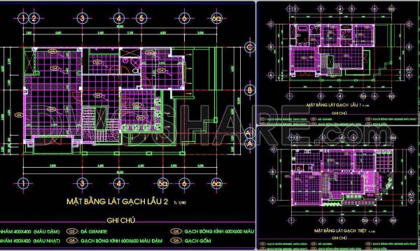 82. Download free detailed CAD drawings of floor plans for a 3-story townhouse