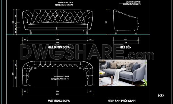 10. Free Cad Drawing Of Classic-style Sofa With Detailed Views (1)