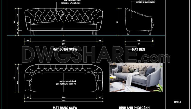 10. Free Cad Drawing Of Classic-style Sofa With Detailed Views (1)