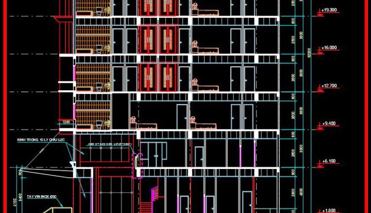100. Download The Cad Design Drawing Of An 8-story Hotel With An Area Of 2000m2 (1)