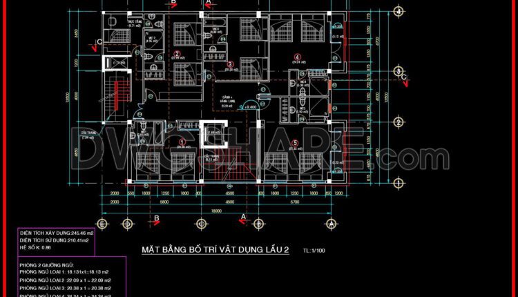 100. Download The Cad Design Drawing Of An 8-story Hotel With An Area Of 2000m2 (5)