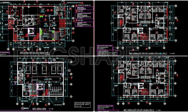 100. Free Download the CAD design drawing of an 8-story hotel with an area of 2000m2