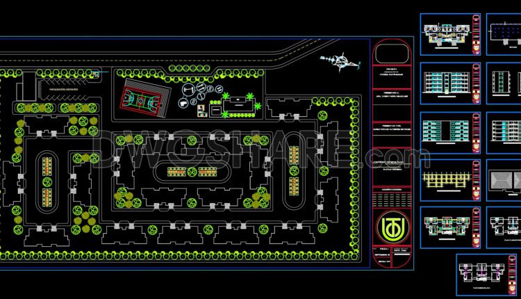 138. Free Cad Drawing Of Multi-family Housing With Landscaping And Amenities
