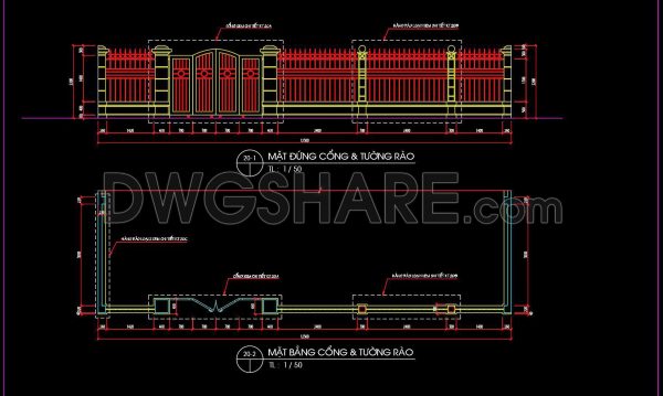 183. Download CAD drawings for technical design and construction of gate and fence for townhouse