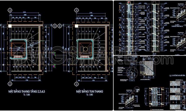 291. Free Download of Detailed Drawings for Elevator and Staircase in Residential Houses