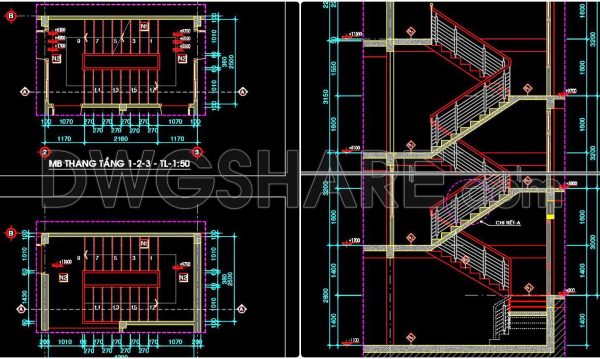 296. Free Download detailed CAD drawings of townhouse stairs
