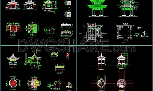 31. Free CAD Drawing – Traditional Asian Pavilion and Gate Architecture