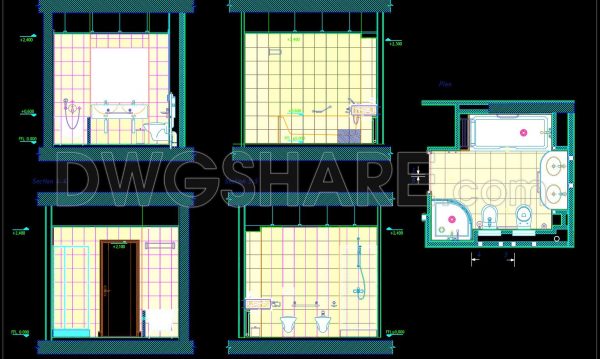 1 year ago
                

                
             888345. Free download of CAD design drawings for a bathroom with floor plan and elevation view