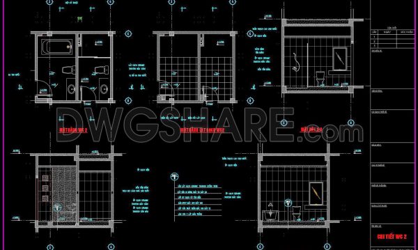 346. Free download of CAD technical drawings for the construction of bathrooms in townhouses