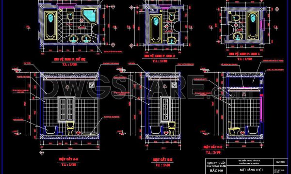 348. Free download of CAD technical drawings for the construction of bathrooms in townhouses