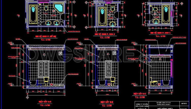 348. Free Download Of Cad Technical Drawings For The Construction Of Bathrooms In Townhouses